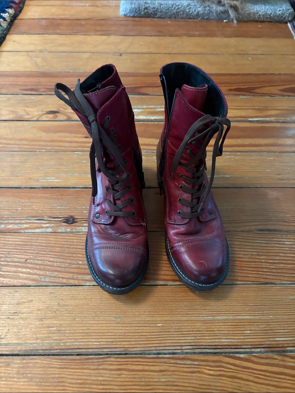 Taos Footwear Burgundy Lace-Up with zipper  Combat Boots